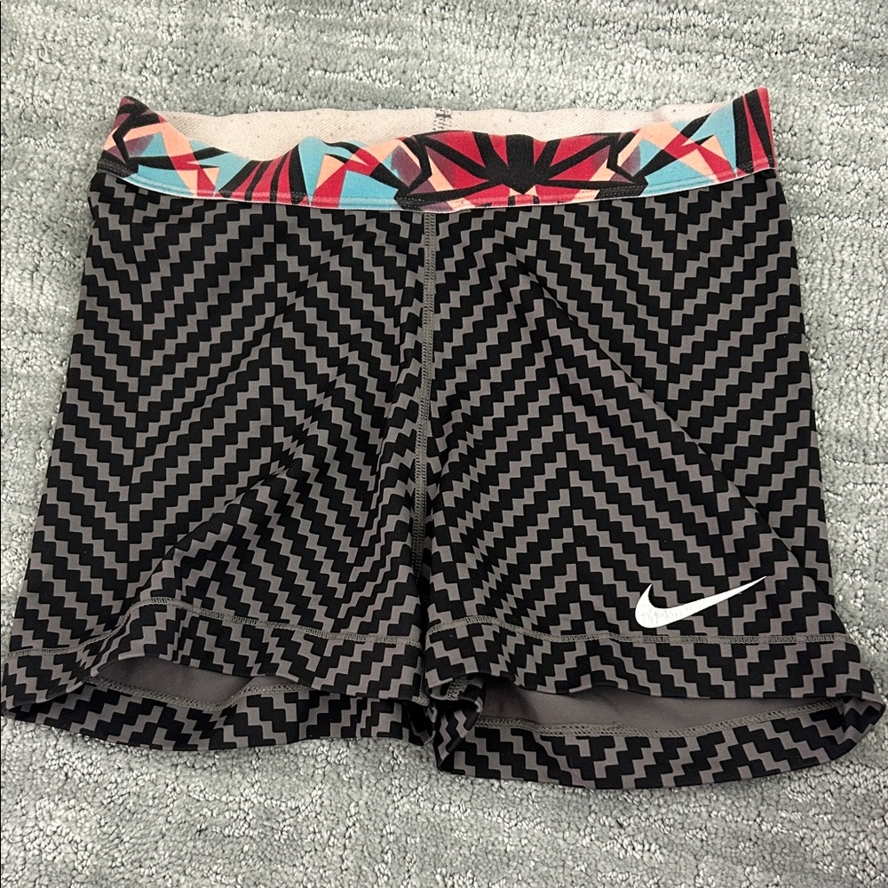 Nike Women’s Black Athletic Shorts with Multicolor Waistband
